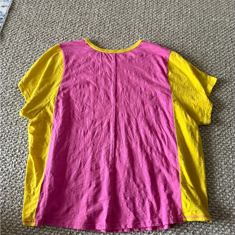 Anthropologie Pilcro The Bennie Cotton Slub Crewneck Tee Pink Yellow 3X - Picture 8 of 8
